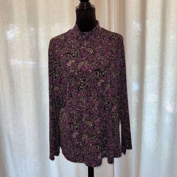 2/$20 Susan Graver XL Blouse – Purple Paisley Print, Long Sleeve, Lightweight - Picture 1 of 7